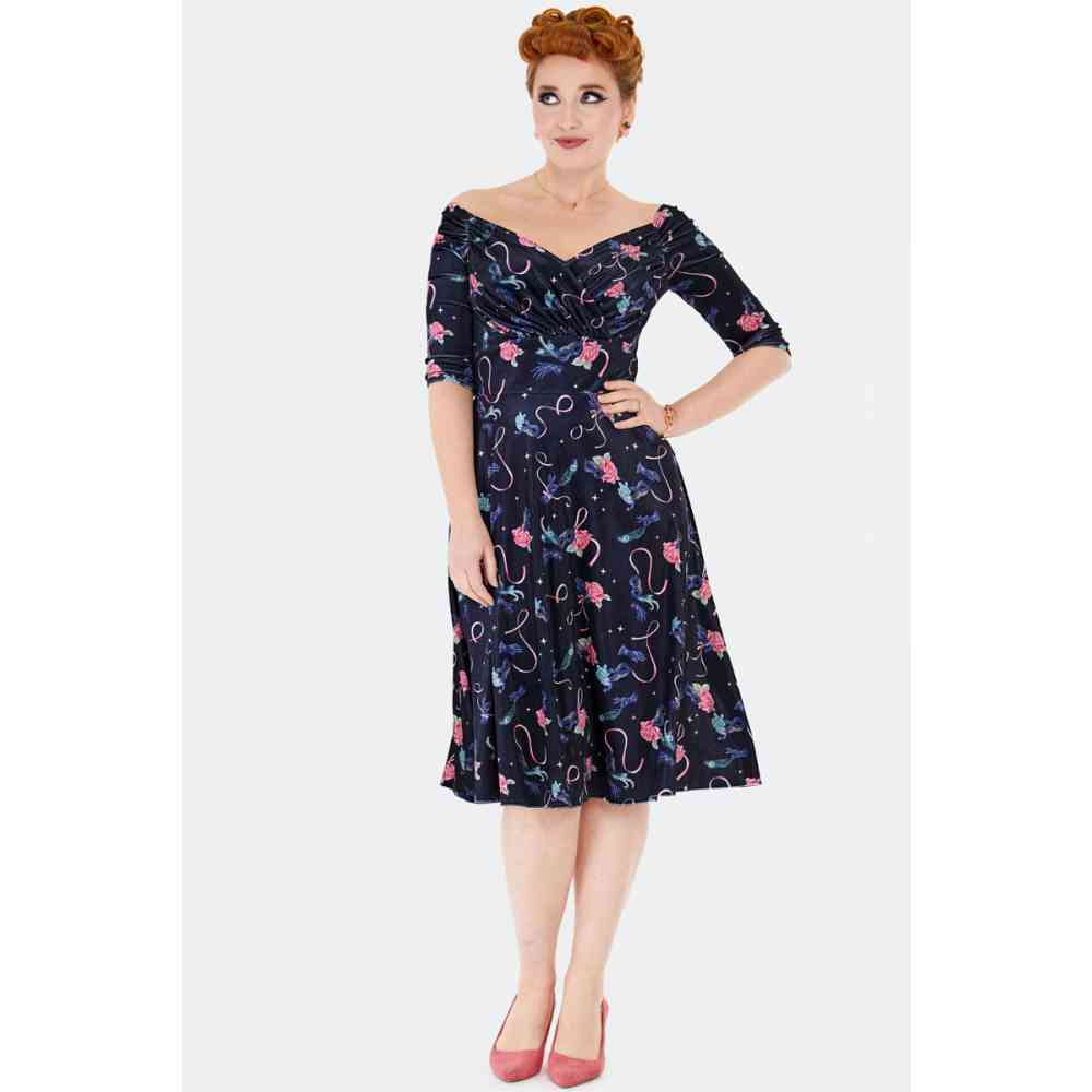 Voodoo Vixen - Velvet Peacock Masquerade Flare Flare jurk - Zwart